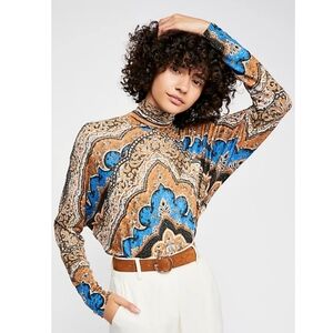 Free People Chase Me Eclipse Combo Long Sleeve Turtleneck Top